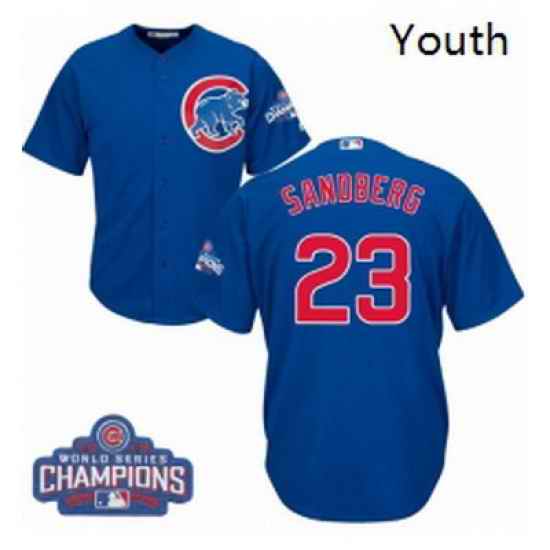 Youth Majestic Chicago Cubs 23 Ryne Sandberg Authentic Royal Blue Alternate 2016 World Series Champions Cool Base MLB Jersey
